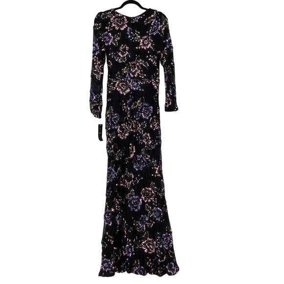 Betsy & Adam Womens 6 Black Floral Sequin Sheath Gown Dress Long Sleeve OS15-11 - Picture 2 of 10